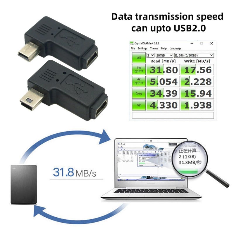 chenyang 2 Pack Mini USB 5 Pin Male to Female 90 Degree Left & Right Angled Extension Connector Adapter - Image 3